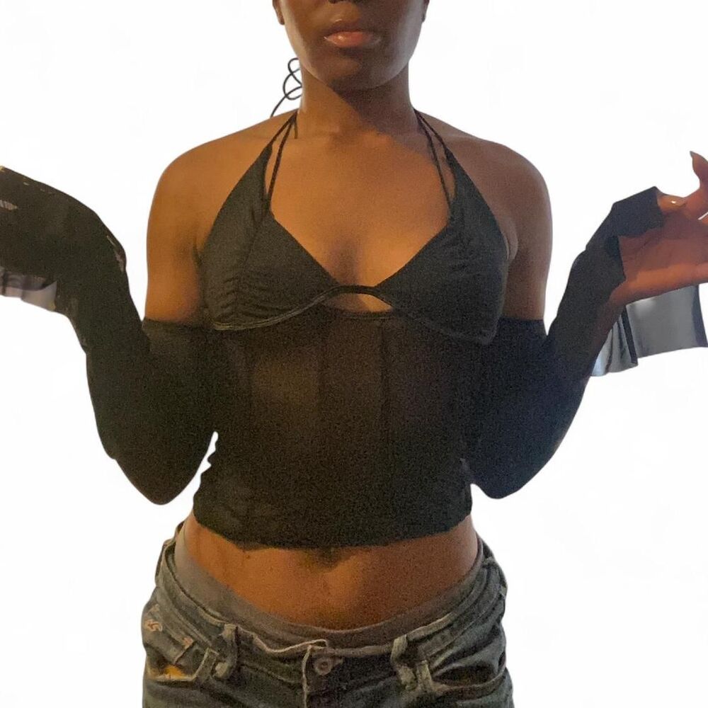 Unbranded Women's Black and Grey Crop-top